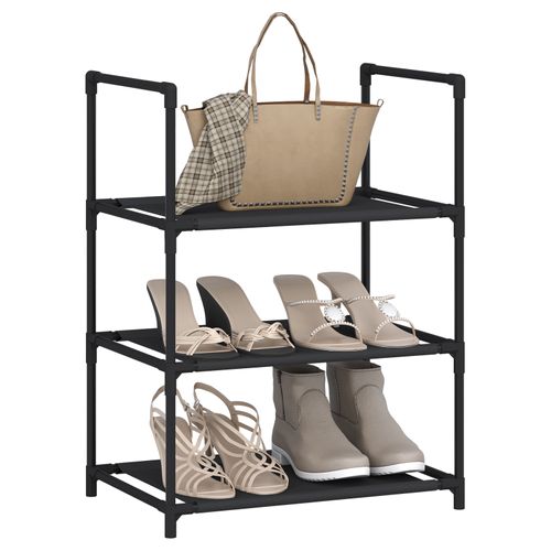 Étagère Chaussures, à 3 Niveaux, Rangement Chaussures, Étroit, Cadre En Métal, 41x28x55cm, Noir
