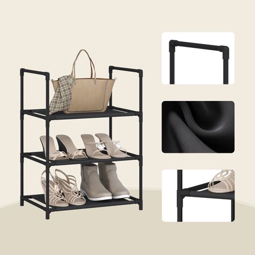 Étagère Chaussures, à 3 Niveaux, Rangement Chaussures, Étroit, Cadre En Métal, 41x28x55cm, Noir