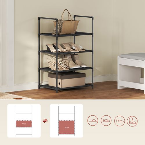 Étagère Chaussures, à 4 Niveaux, Rangement Chaussures, Étroit, Cadre En Métal, 41x28x72cm, Noir