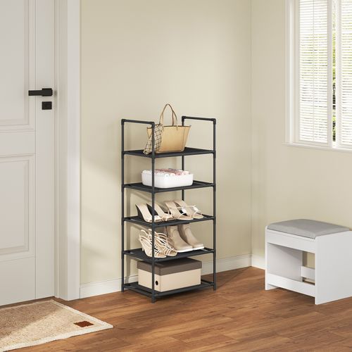 Étagère Chaussures, à 5 Niveaux, Rangement Chaussures, Étroit, Cadre En Métal, 41x28x89cm, Noir