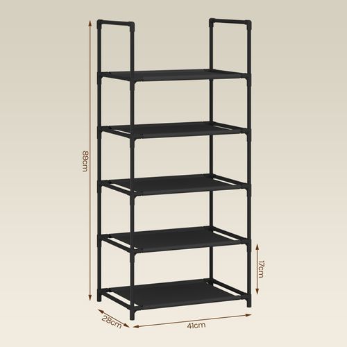 Étagère Chaussures, à 5 Niveaux, Rangement Chaussures, Étroit, Cadre En Métal, 41x28x89cm, Noir