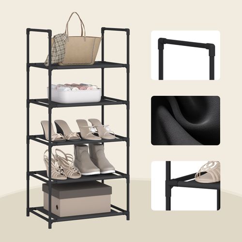 Étagère Chaussures, à 5 Niveaux, Rangement Chaussures, Étroit, Cadre En Métal, 41x28x89cm, Noir