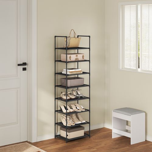 Étagère Chaussures, à 8 Niveaux, Rangement Chaussures, Étroit, Cadre En Métal, 41x28x140cm, Noir