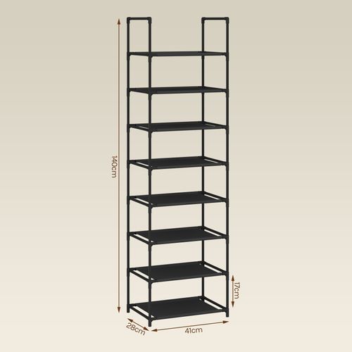 Étagère Chaussures, à 8 Niveaux, Rangement Chaussures, Étroit, Cadre En Métal, 41x28x140cm, Noir