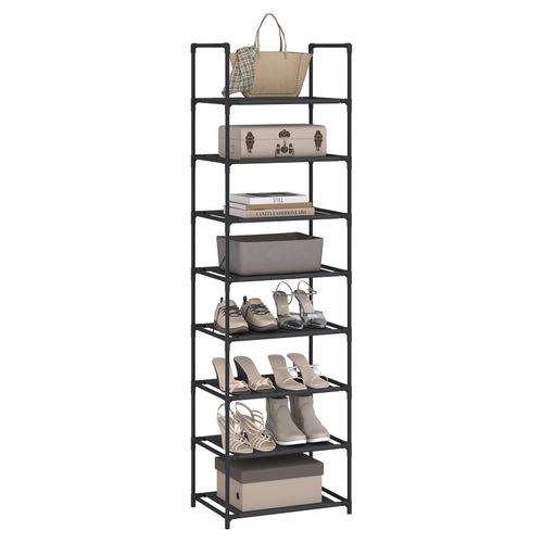 Étagère Chaussures, à 8 Niveaux, Rangement Chaussures, Étroit, Cadre En Métal, 41x28x140cm, Noir