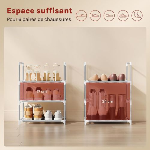 Étagère Chaussures, à 3 Niveaux, Rangement Chaussures, Étroit, Cadre En Métal, 41x28x55cm, Gris