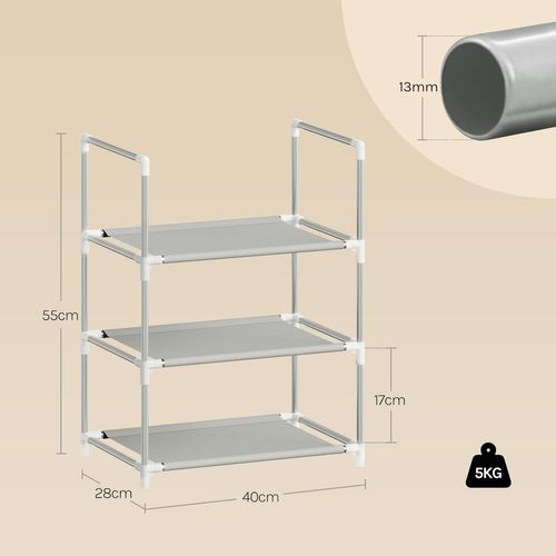 Étagère Chaussures, à 3 Niveaux, Rangement Chaussures, Étroit, Cadre En Métal, 41x28x55cm, Gris
