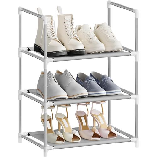 Étagère Chaussures, à 3 Niveaux, Rangement Chaussures, Étroit, Cadre En Métal, 41x28x55cm, Gris