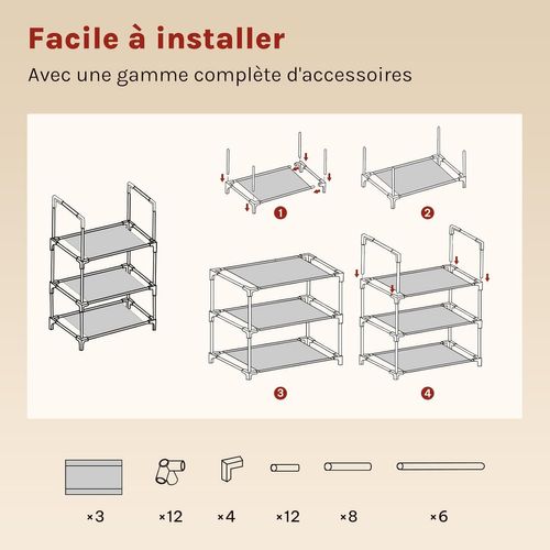 Étagère Chaussures, à 3 Niveaux, Rangement Chaussures, Étroit, Cadre En Métal, 41x28x55cm, Gris