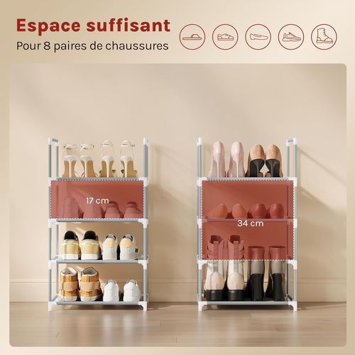 Étagère Chaussures, à 4 Niveaux, Rangement Chaussures, Étroit, Cadre En Métal, 41x28x72cm, Gris