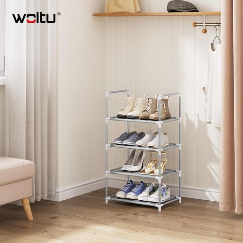 Étagère Chaussures, à 4 Niveaux, Rangement Chaussures, Étroit, Cadre En Métal, 41x28x72cm, Gris