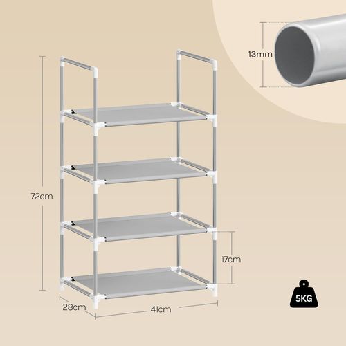 Étagère Chaussures, à 4 Niveaux, Rangement Chaussures, Étroit, Cadre En Métal, 41x28x72cm, Gris
