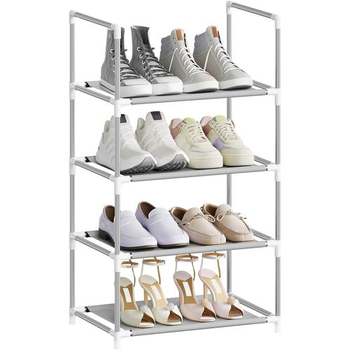 Étagère Chaussures, à 4 Niveaux, Rangement Chaussures, Étroit, Cadre En Métal, 41x28x72cm, Gris