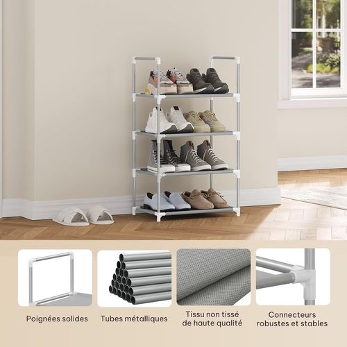 Étagère Chaussures, à 4 Niveaux, Rangement Chaussures, Étroit, Cadre En Métal, 41x28x72cm, Gris