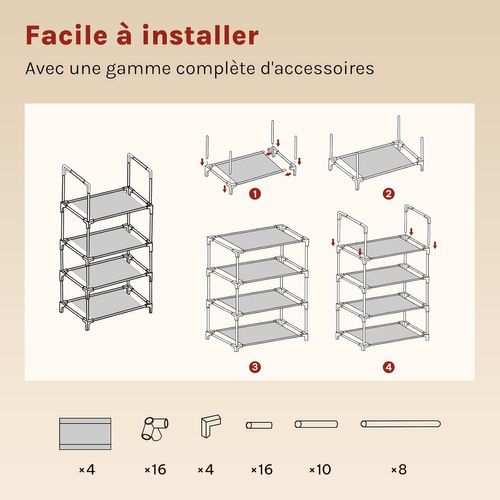 Étagère Chaussures, à 4 Niveaux, Rangement Chaussures, Étroit, Cadre En Métal, 41x28x72cm, Gris