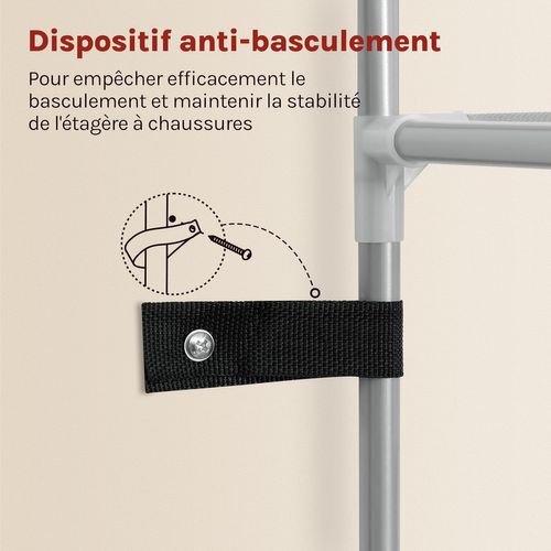 Étagère Chaussures, à 8 Niveaux, Rangement Chaussures, Étroit, Cadre En Métal, 41x28x140cm, Gris