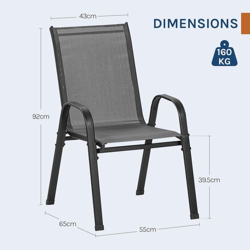Lot De 2 Chaises De Jardin Empilable, Fauteuils D'extérieur Avec Accoudoirs Et Dossier, Gris Foncé