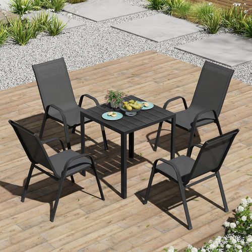 Lot De 2 Chaises De Jardin Empilable, Fauteuils D'extérieur Avec Accoudoirs Et Dossier, Gris Foncé
