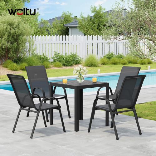 Lot De 2 Chaises De Jardin Empilable, Fauteuils D'extérieur Avec Accoudoirs Et Dossier, Gris Foncé