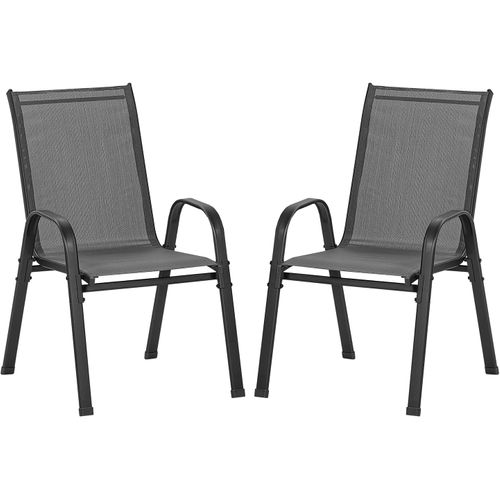 Lot De 2 Chaises De Jardin Empilable, Fauteuils D'extérieur Avec Accoudoirs Et Dossier, Gris Foncé