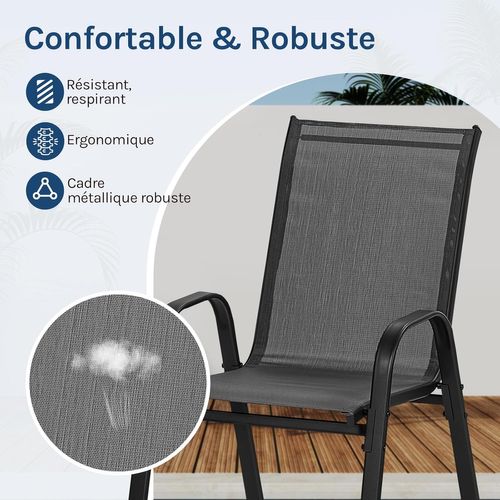 Lot De 2 Chaises De Jardin Empilable, Fauteuils D'extérieur Avec Accoudoirs Et Dossier, Gris Foncé