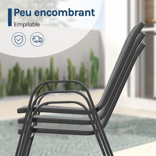 Lot De 2 Chaises De Jardin Empilable, Fauteuils D'extérieur Avec Accoudoirs Et Dossier, Gris Foncé