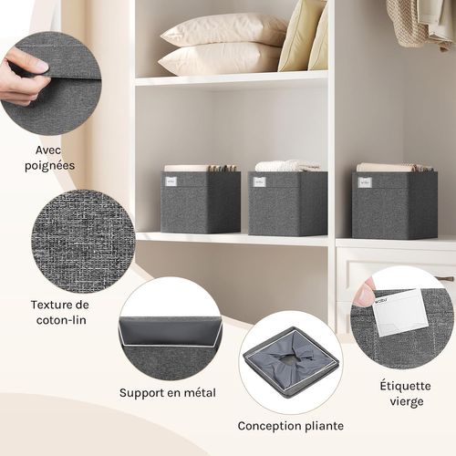 6 Xboîtes De Rangement Pliable,paniers Empilables En Tissu,sans Couvercle,gris Foncé,29,5x29,5x29cm