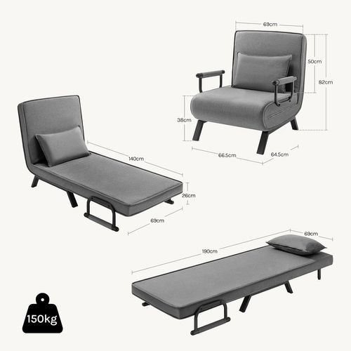 Canapé-lit 3 En 1,fauteuil Avec Dossier Réglable En 5 Positions,coussin Amovible,80x74x82cm,gris