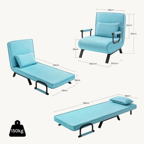 Canapé-lit 3 En 1,fauteuil Avec Dossier Réglable En 5 Positions,coussin Amovible,80x74x82cm,bleu