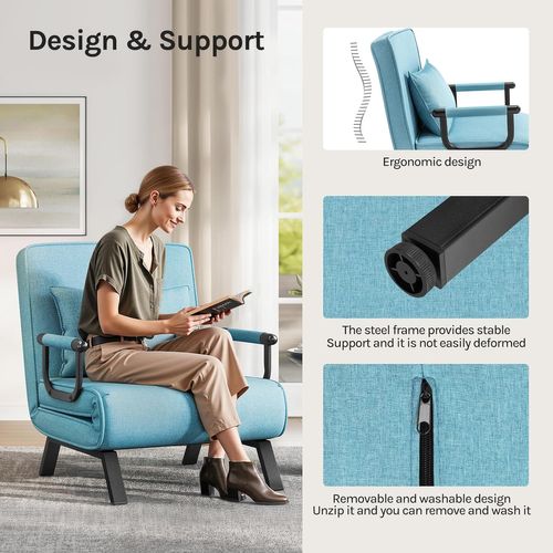 Canapé-lit 3 En 1,fauteuil Avec Dossier Réglable En 5 Positions,coussin Amovible,80x74x82cm,bleu