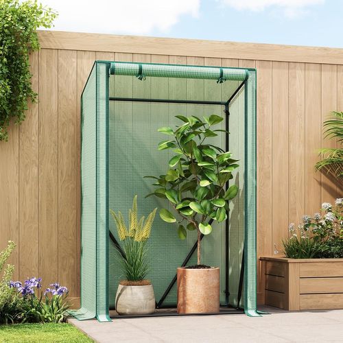 Serre De Jardin, Bâche En Pe, En Forme Tipi, Cadre En Acier, 100x50x150/132cm, Porte Zippée, Vert