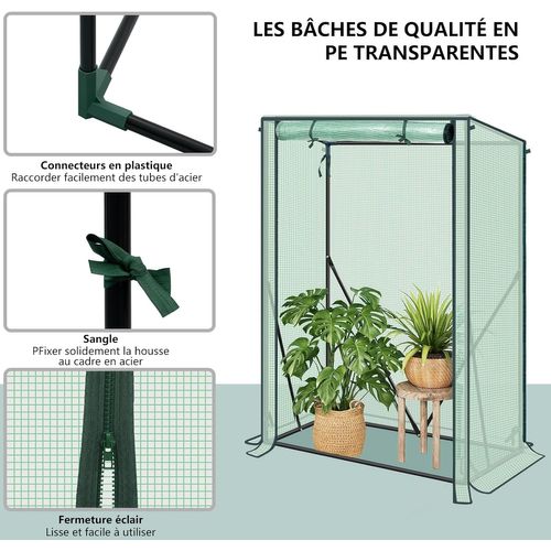 Serre De Jardin, Bâche En Pe, En Forme Tipi, Cadre En Acier, 100x50x150/132cm, Porte Zippée, Vert