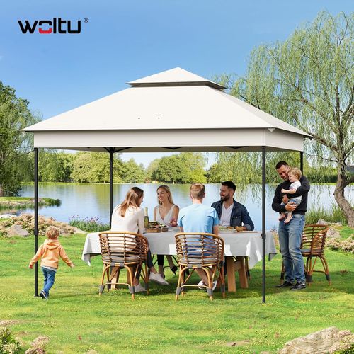 Tonnelle De Jardin 3x3m Pliante, Avec Moustiquaire Amovible, Imperméable, Sac Transport, Beige
