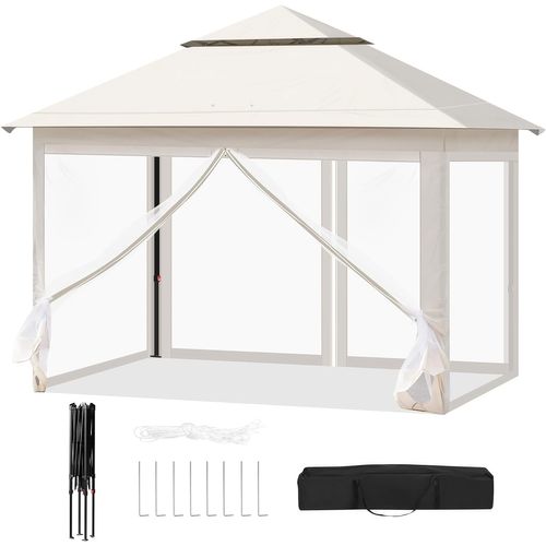 Tonnelle De Jardin 3x3m Pliante, Avec Moustiquaire Amovible, Imperméable, Sac Transport, Beige