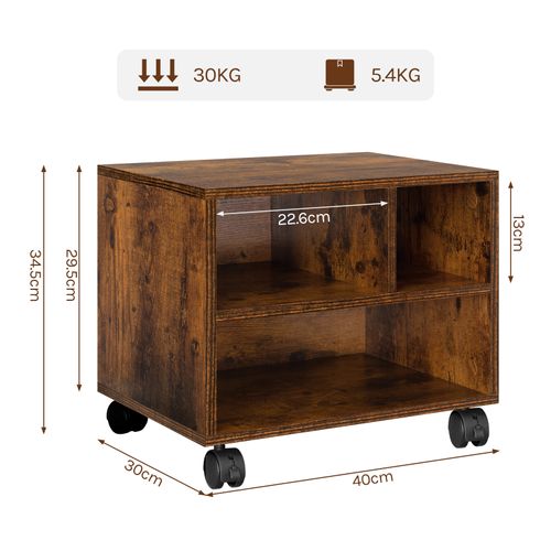 Caisson De Bureau Sur Roulettes, Meuble De Rangement Avec 3 Compartiments,40x30x35cm,Marron Rustique