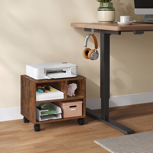 Caisson De Bureau Sur Roulettes, Meuble De Rangement Avec 3 Compartiments,40x30x35cm,Marron Rustique