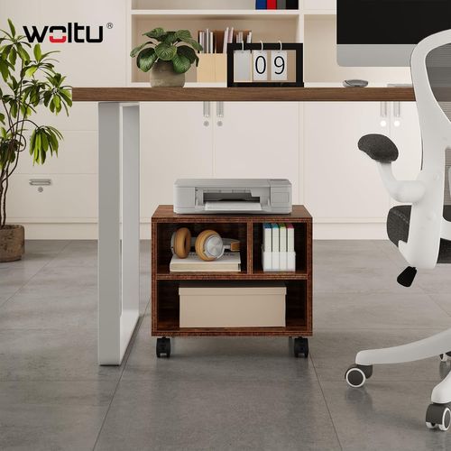 Caisson De Bureau Sur Roulettes, Meuble De Rangement Avec 3 Compartiments,40x30x35cm,Marron Rustique