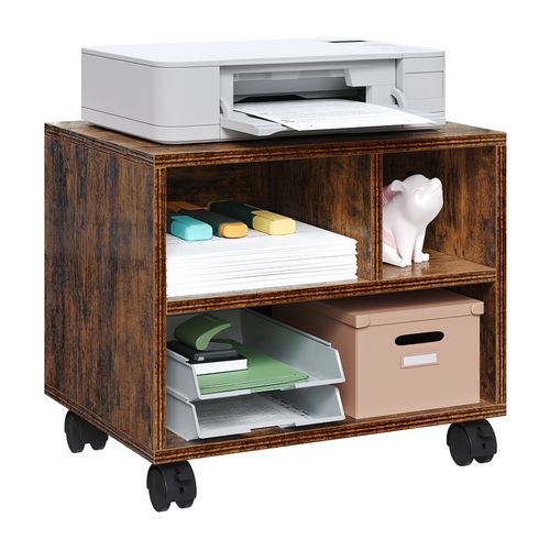 Caisson De Bureau Sur Roulettes, Meuble De Rangement Avec 3 Compartiments,40x30x35cm,Marron Rustique