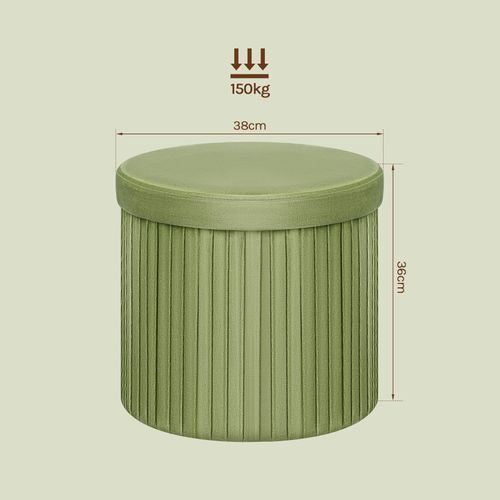 Pouf Rond Avec Rangement, Tabouret Pliable, Avec Couvercle Rembourré, En Velours,mdf,ø38xh36cm,vert