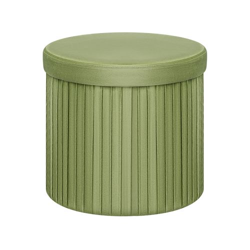 Pouf Rond Avec Rangement, Tabouret Pliable, Avec Couvercle Rembourré, En Velours,mdf,ø38xh36cm,vert