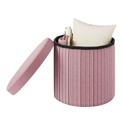 Pouf Rond Avec Rangement, Tabouret Pliable, Avec Couvercle Rembourré, En Velours,mdf,ø38xh36cm,rose