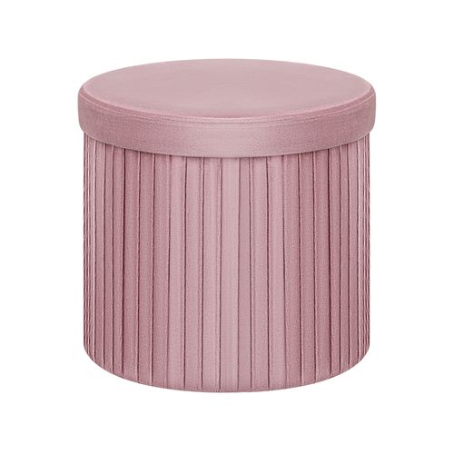 Pouf Rond Avec Rangement, Tabouret Pliable, Avec Couvercle Rembourré, En Velours,mdf,ø38xh36cm,rose