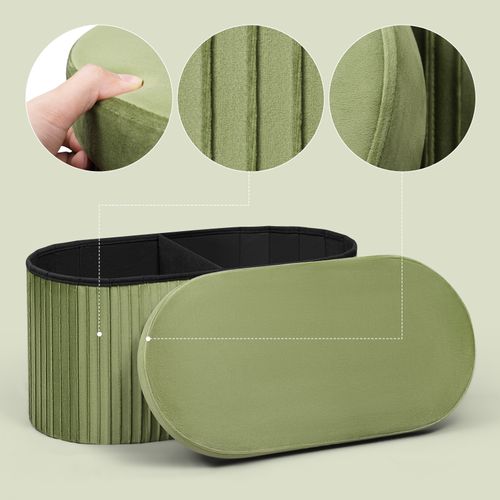 Banc De Rangement, 76l, Tabouret Pouf Pliable, Couvercle Amovible, En Velours, 76x38x38cm, Vert