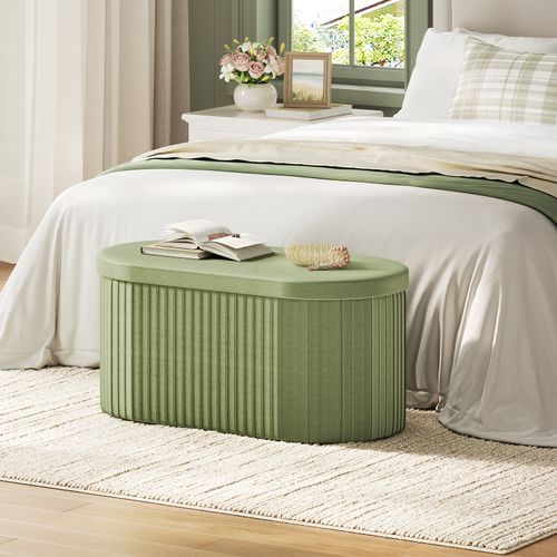 Banc De Rangement, 76l, Tabouret Pouf Pliable, Couvercle Amovible, En Velours, 76x38x38cm, Vert