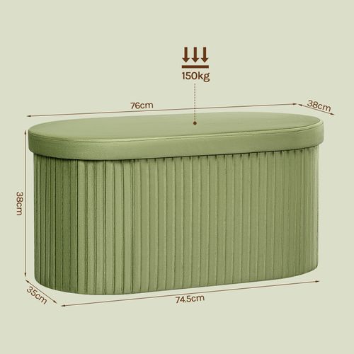 Banc De Rangement, 76l, Tabouret Pouf Pliable, Couvercle Amovible, En Velours, 76x38x38cm, Vert