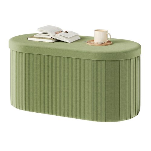 Banc De Rangement, 76l, Tabouret Pouf Pliable, Couvercle Amovible, En Velours, 76x38x38cm, Vert
