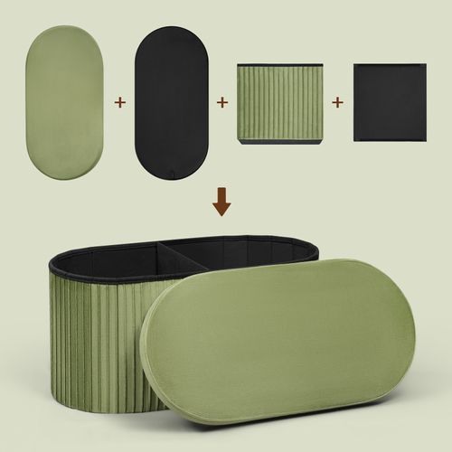 Banc De Rangement, 76l, Tabouret Pouf Pliable, Couvercle Amovible, En Velours, 76x38x38cm, Vert