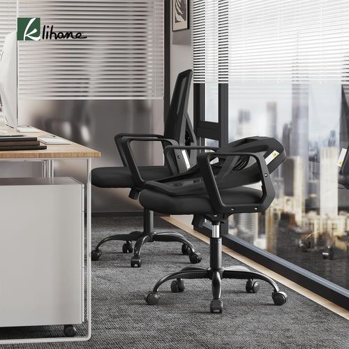 Chaise De Bureau Pivotante, Avec Dossier Rabattable En Maille Haute Élasticité, Noir