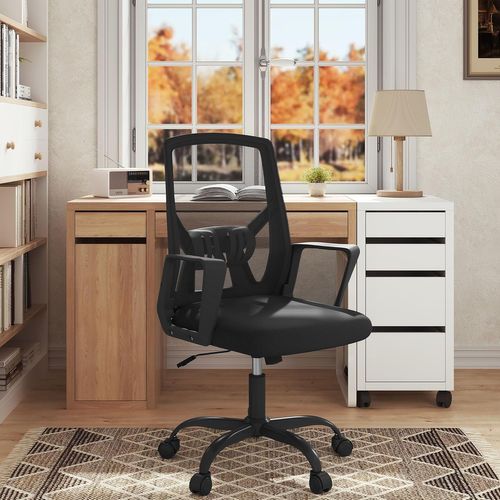 Chaise De Bureau Pivotante, Avec Dossier Rabattable En Maille Haute Élasticité, Noir