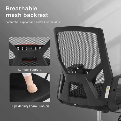 Chaise De Bureau Pivotante, Avec Dossier Rabattable En Maille Haute Élasticité, Noir